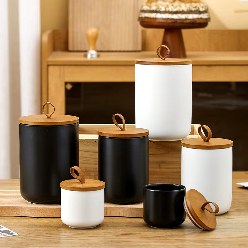 Frasco de Almacenamiento Cerámico con Tapa de Bambú 800/1300ML