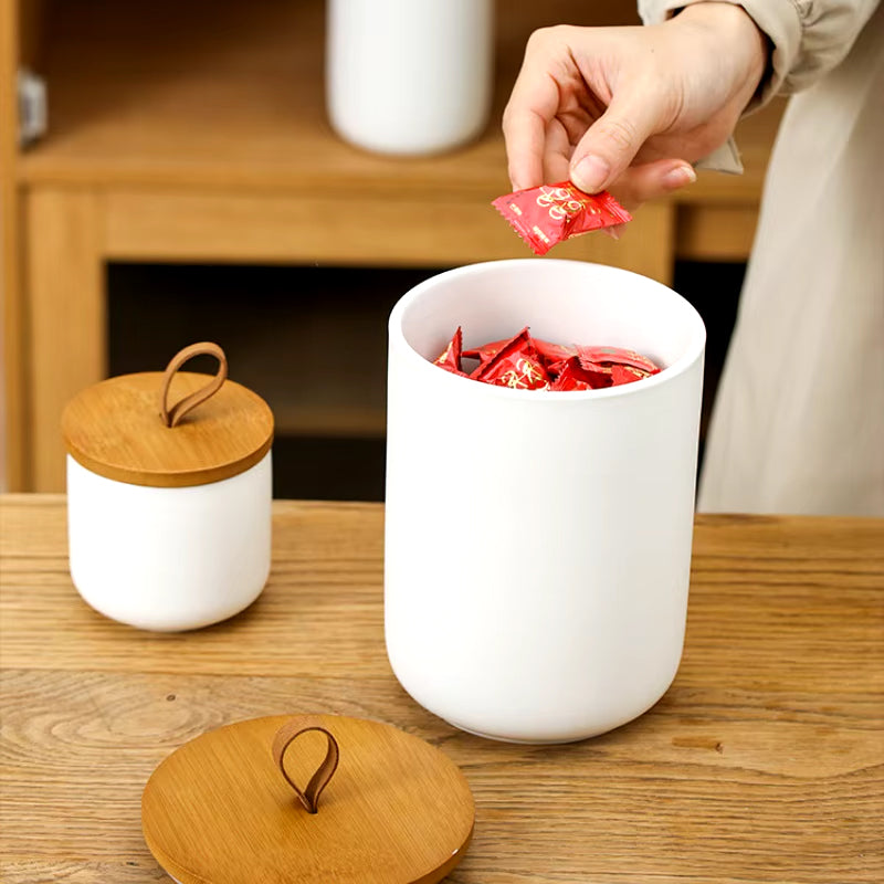 Frasco de Almacenamiento Cerámico con Tapa de Bambú 800/1300ML