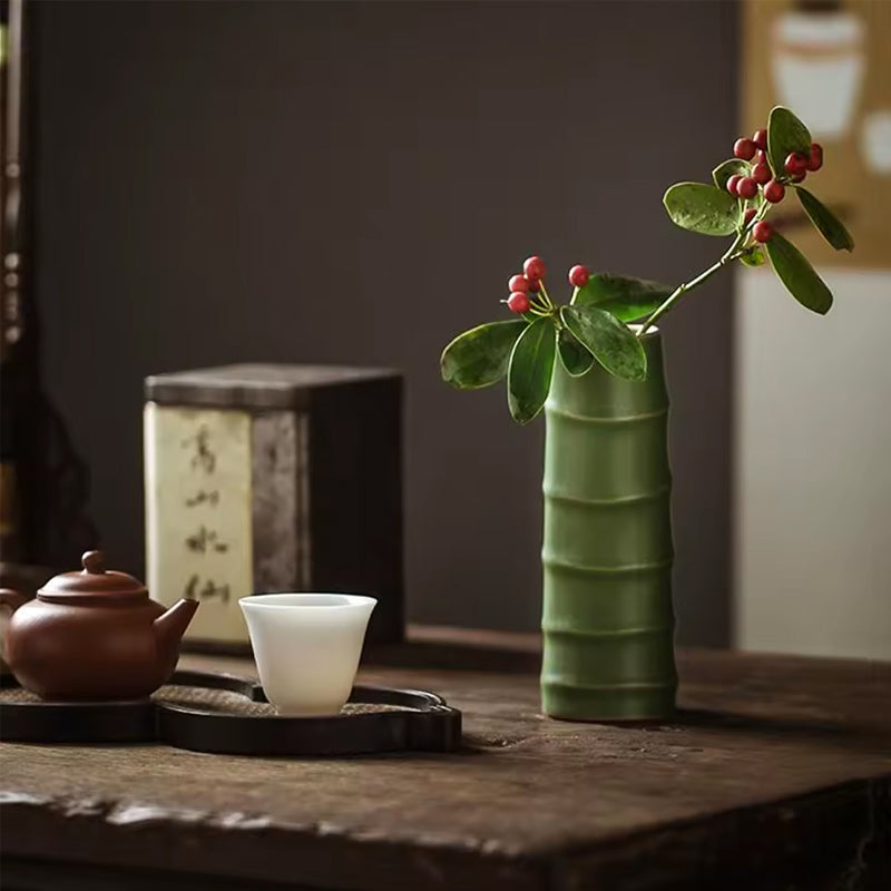 Bamboo Cylindrical Ceramic Vase