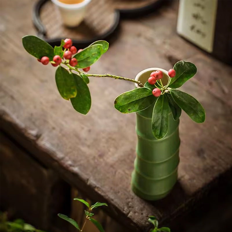Bamboo Cylindrical Ceramic Vase