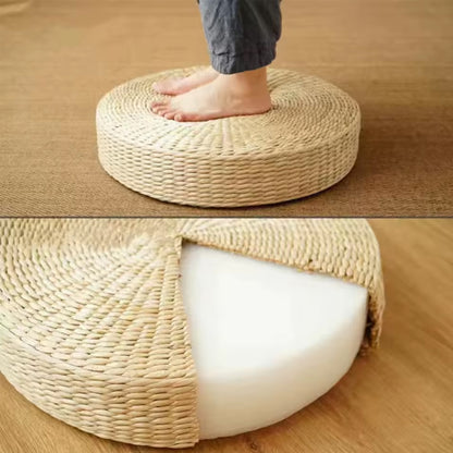 Puf de Paja Natural Tejido a Mano