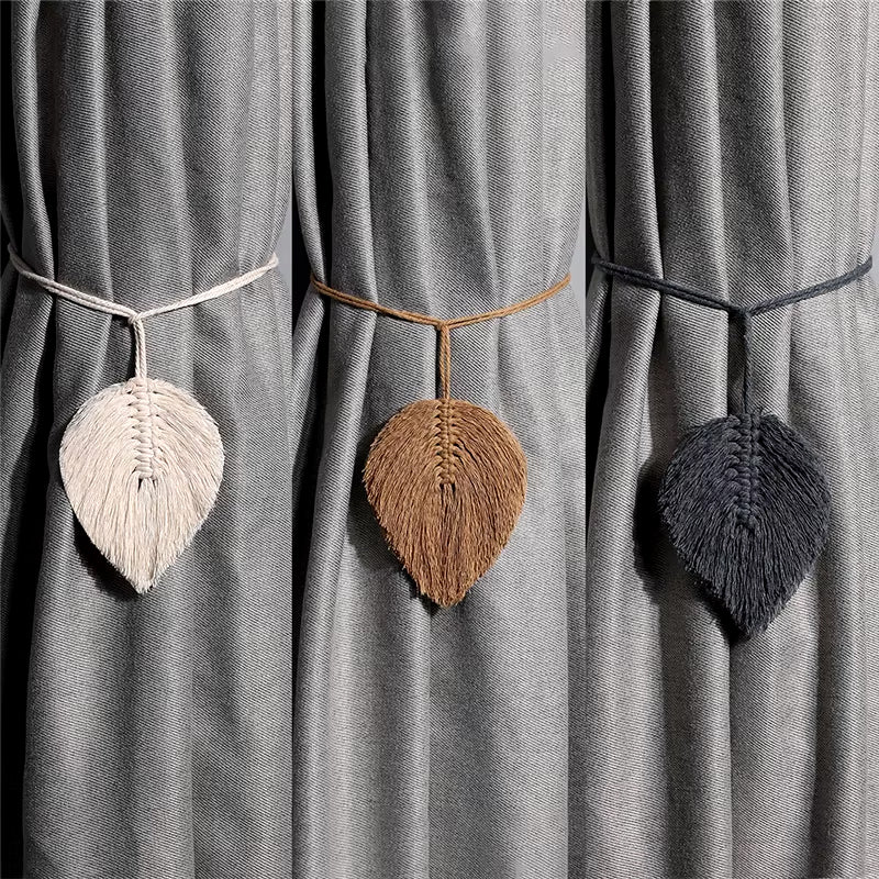 Sujeta cortinas de macramé con diseño de hoja