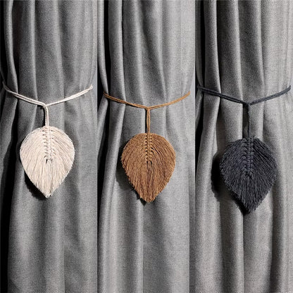 Sujeta cortinas de macramé con diseño de hoja