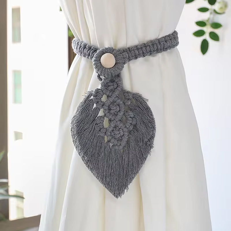 Sujeta cortinas de macramé con diseño de hoja