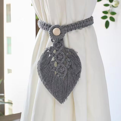 Sujeta cortinas de macramé con diseño de hoja