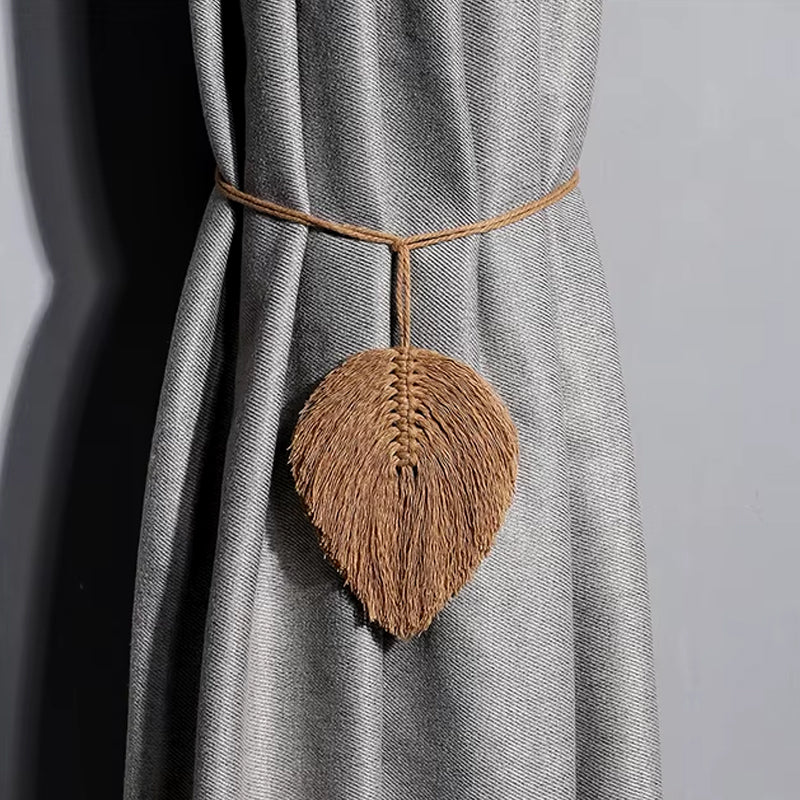 Sujeta cortinas de macramé con diseño de hoja