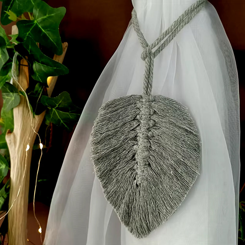Sujeta cortinas de macramé con diseño de hoja