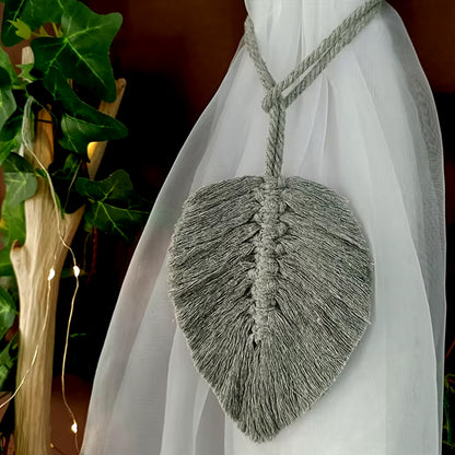 Sujeta cortinas de macramé con diseño de hoja