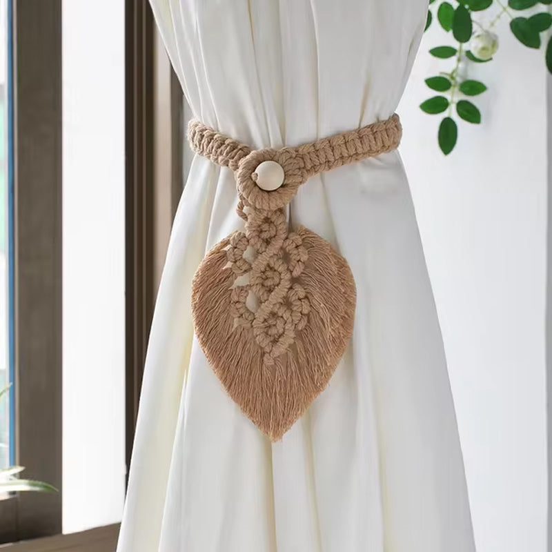 Sujeta cortinas de macramé con diseño de hoja