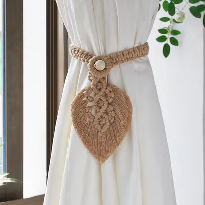 Sujeta cortinas de macramé con diseño de hoja