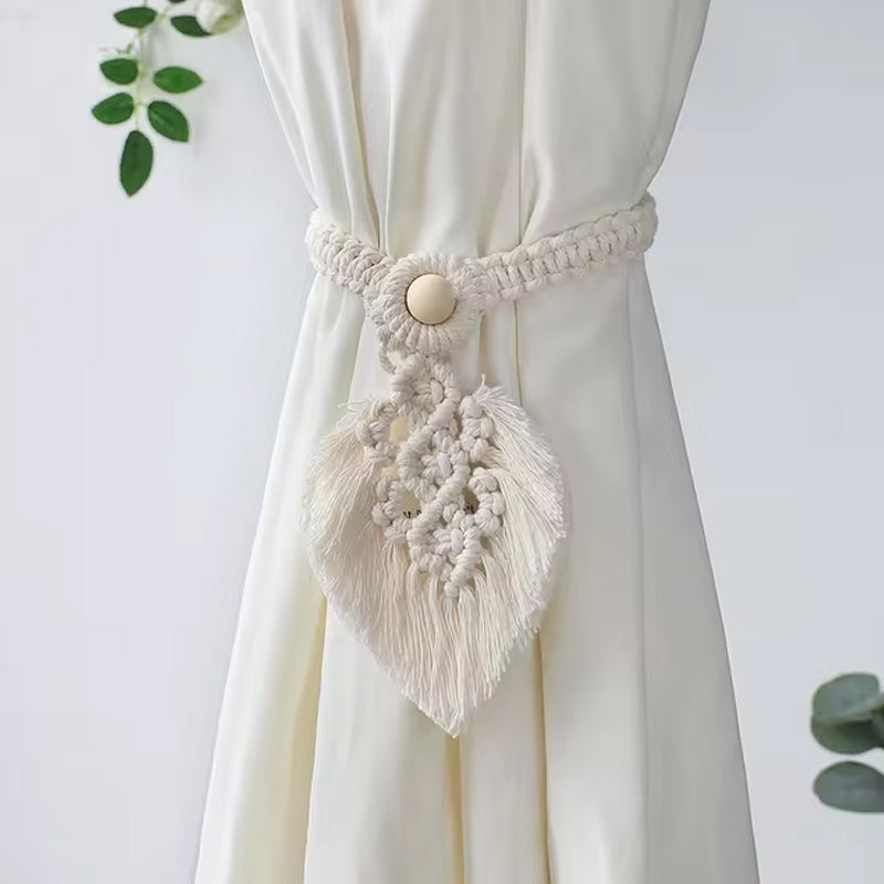 Sujeta cortinas de macramé con diseño de hoja