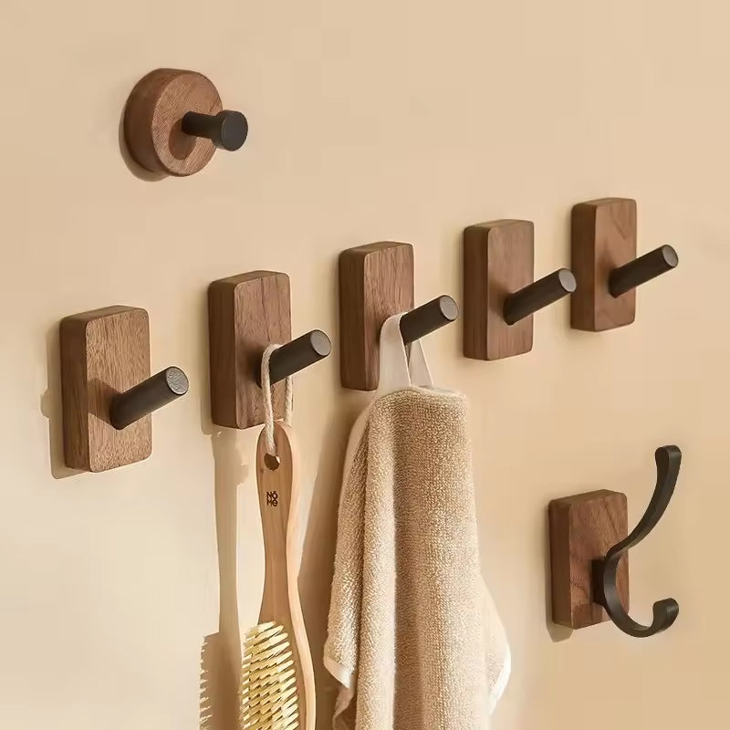 Gancho simple de madera maciza - autoadhesivo