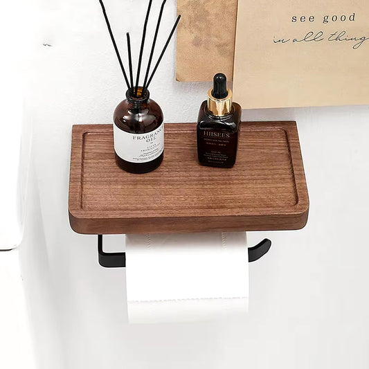Wooden Toilet Paper Holder with Shelf