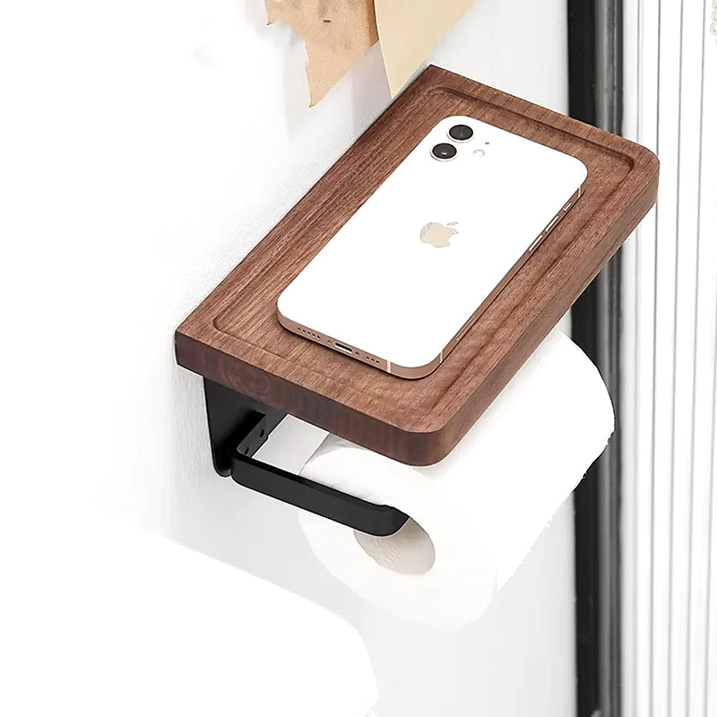 Portarrollos de Papel Higiénico de Madera con Estante