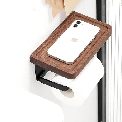 Portarrollos de Papel Higiénico de Madera con Estante