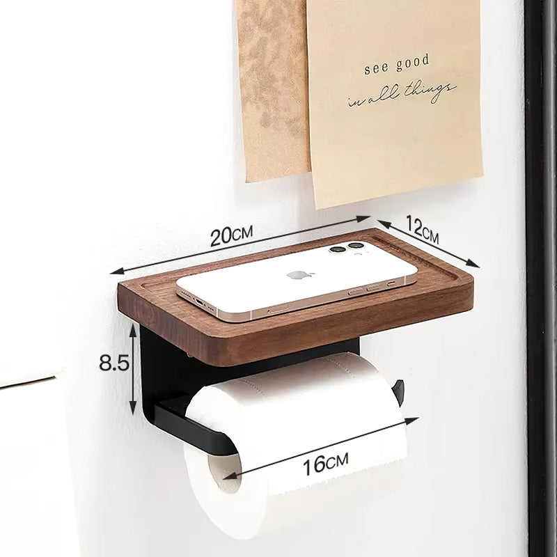 Portarrollos de Papel Higiénico de Madera con Estante
